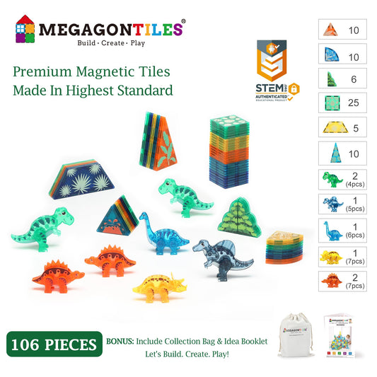 MEGAGONTILES dinosaur-figures Stegosaurus and Triceratops for imaginative play and tactile exploration