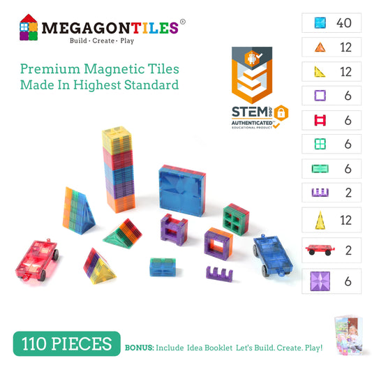 MEGAGONTILES two-wheel-bases enable stable, versatile constructions for endless configurations.