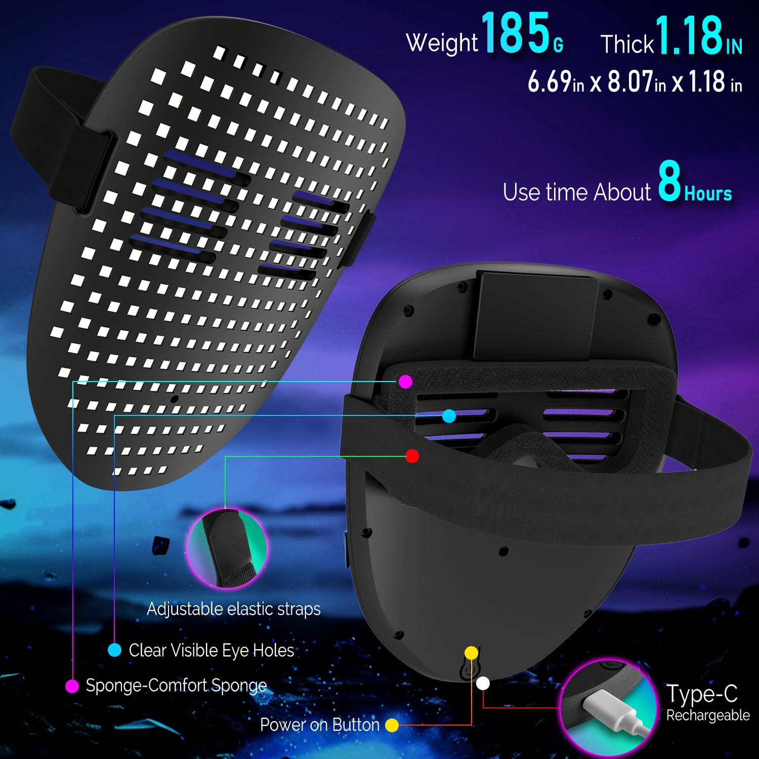 MEGOO LED mask adjustable strap for secure fit.