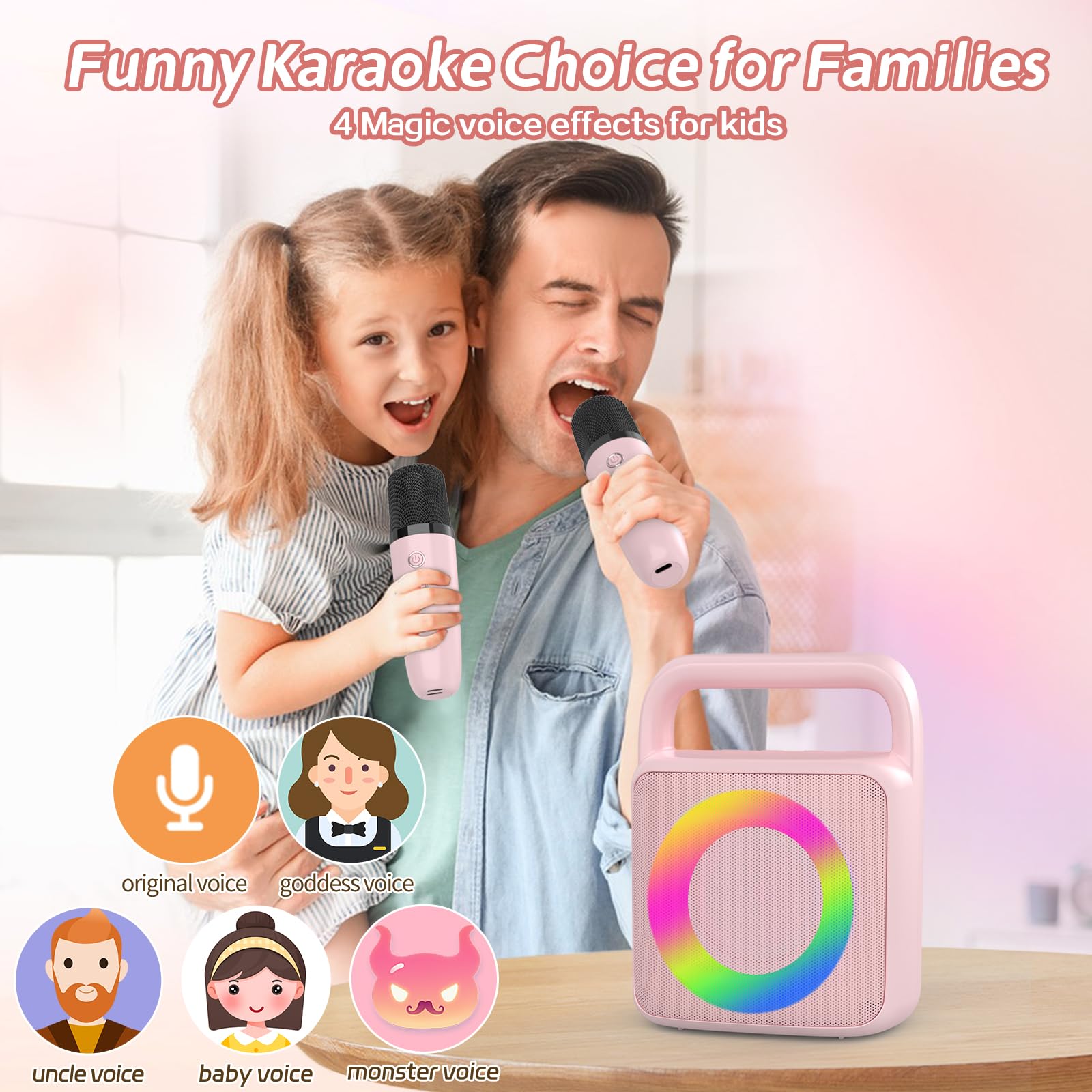 MEGUO M56PRO colorful lights create immersive karaoke vibes during gatherings.