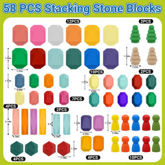 MEGRANATE wooden stacking rocks with colorful stones promote color and size recognition during play.