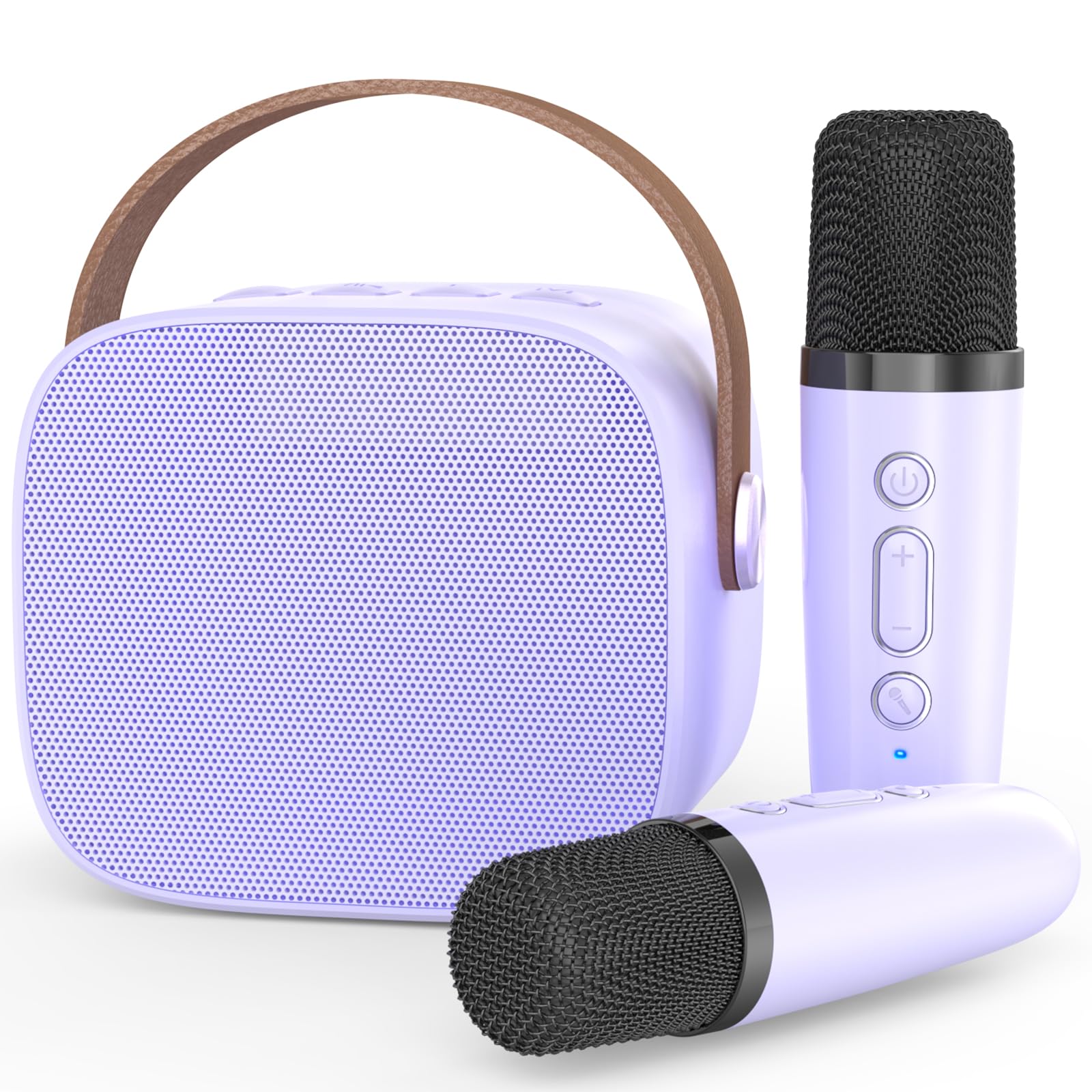 MEGUO mini karaoke machine purple two mics for family sing-alongs