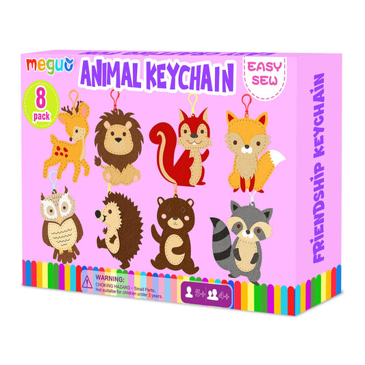 MEGUO sewing kit for kids with keychain ornaments, beginner-friendly setup
