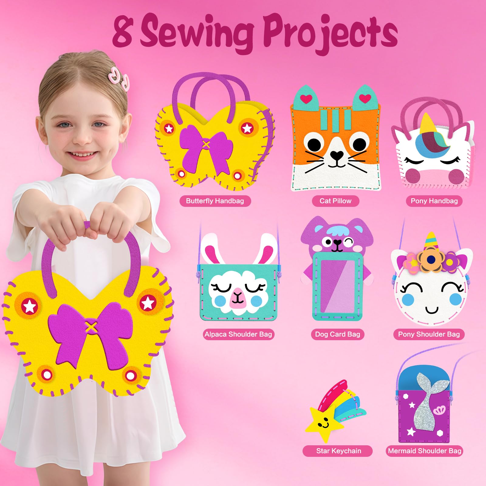 MEGUO kit includes ornaments for embroidery practice and imaginative crafting.