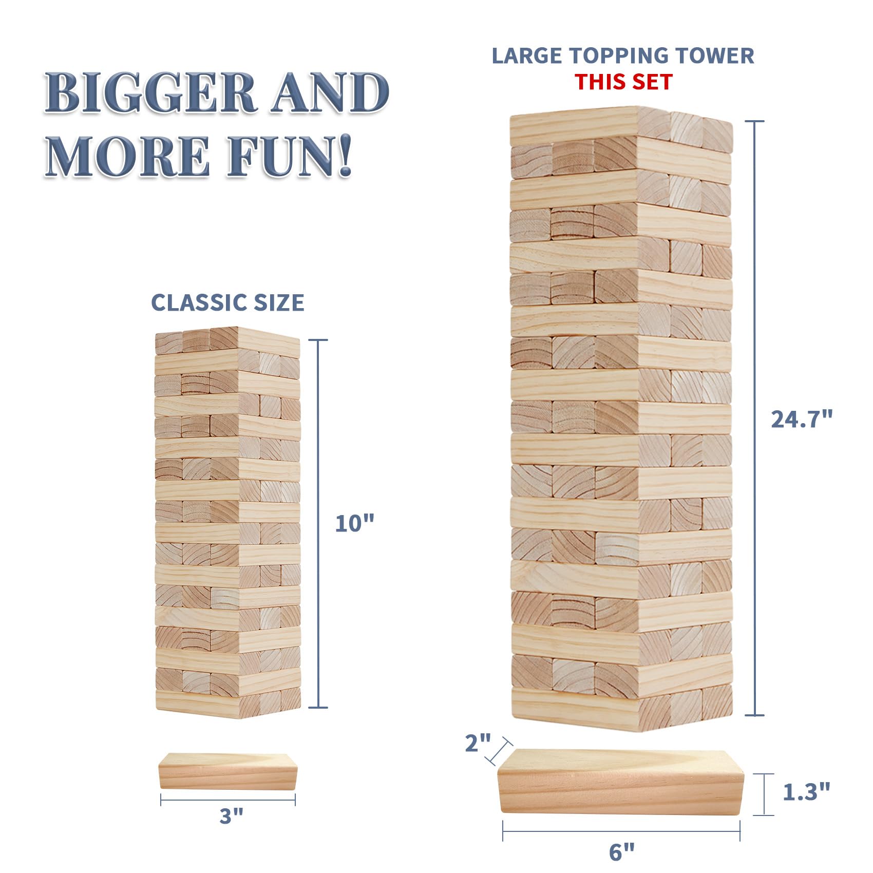Megwoz pine wood blocks offer smooth edges and durable play for indoor and outdoor fun.