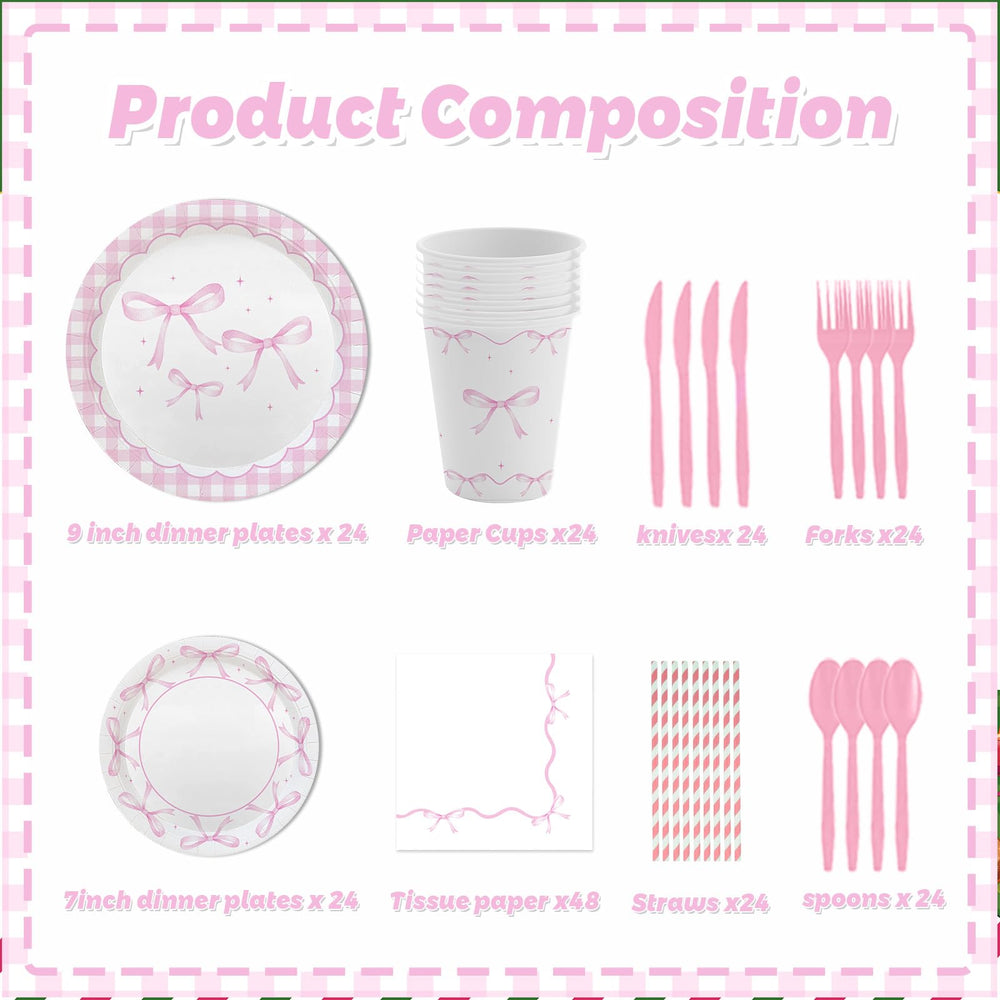 MEHOFOND bridal shower pink tableware creates cohesive, themed decor.