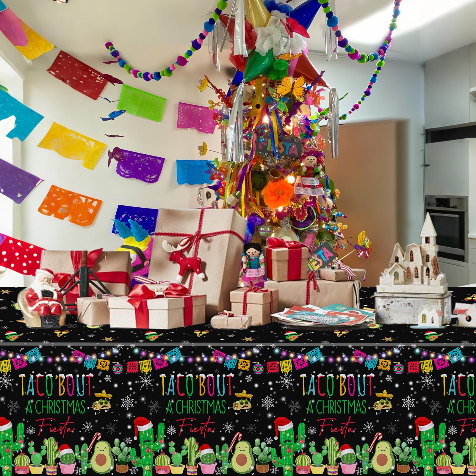 MEHOFOND bright colors Feliz Navidad design suited for festive dining.