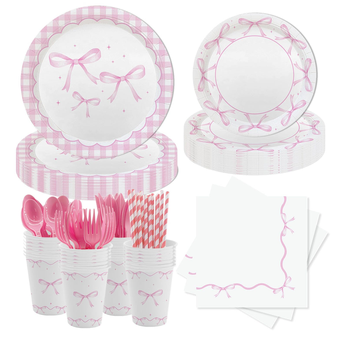 MEHOFOND Coquette pink bow dinnerware set for elegant party tables.