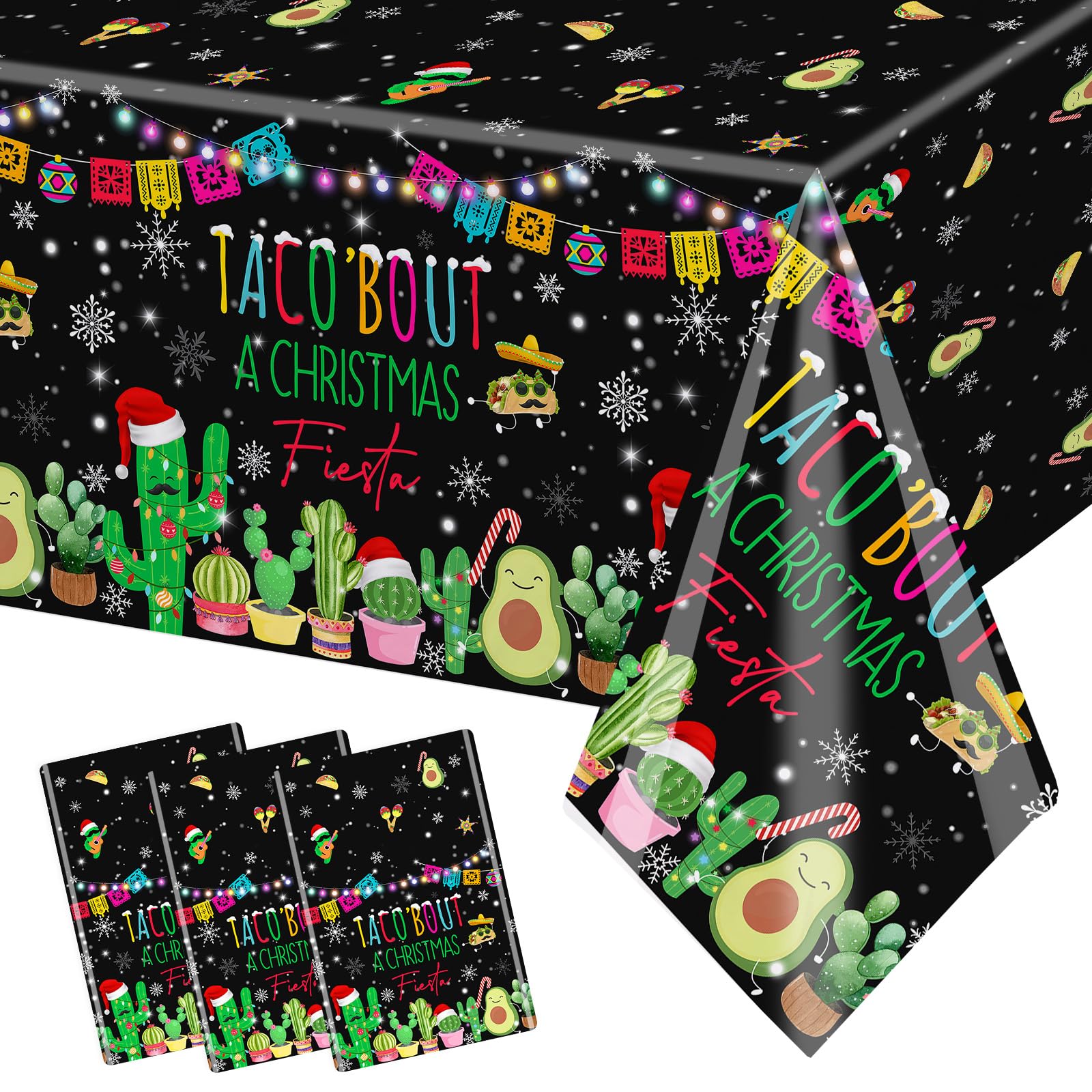 MEHOFOND Feliz Navidad tablecloth 3-pack spread adds festive table decor for a party.