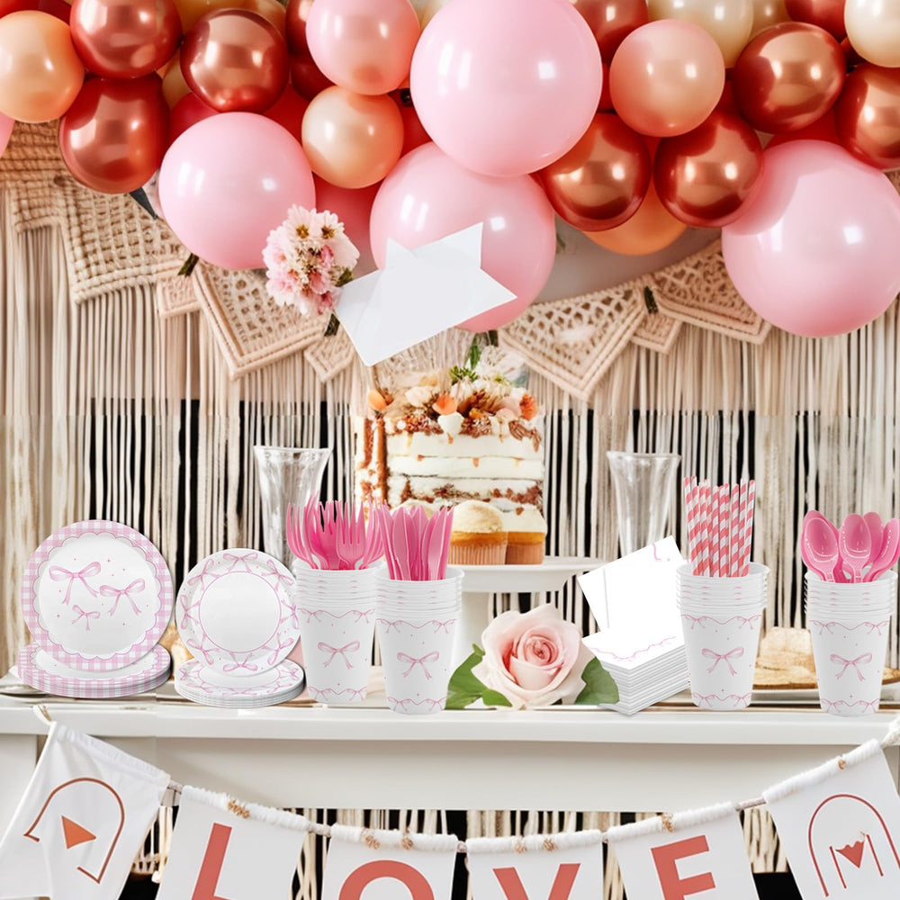 MEHOFOND pink bow napkins add festive contrast to any table.