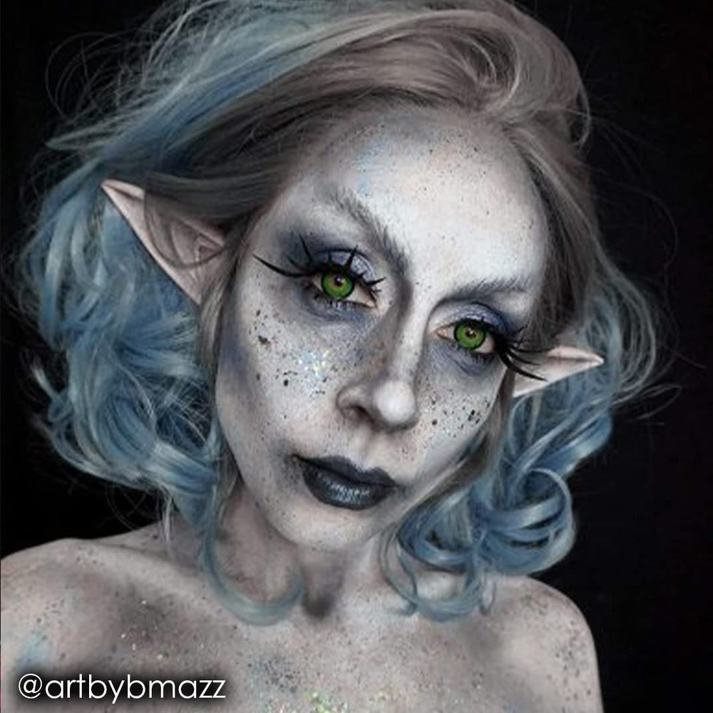 Mehron Spirit Gum elf ears adhesion highlights precise, skin-safe bonding.