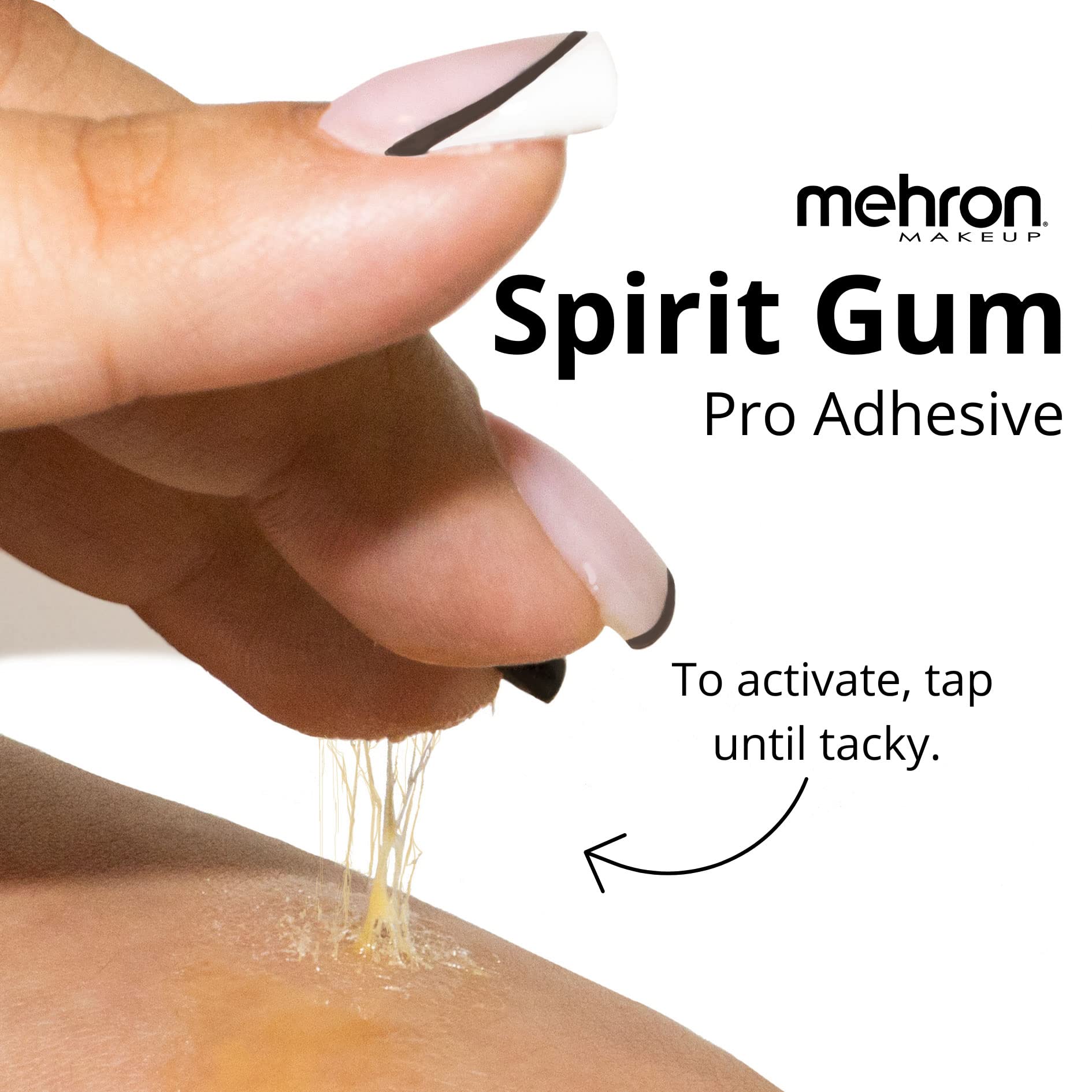 Mehron Spirit Gum prosthetics application image shows seamless bonding for noses and ears.
