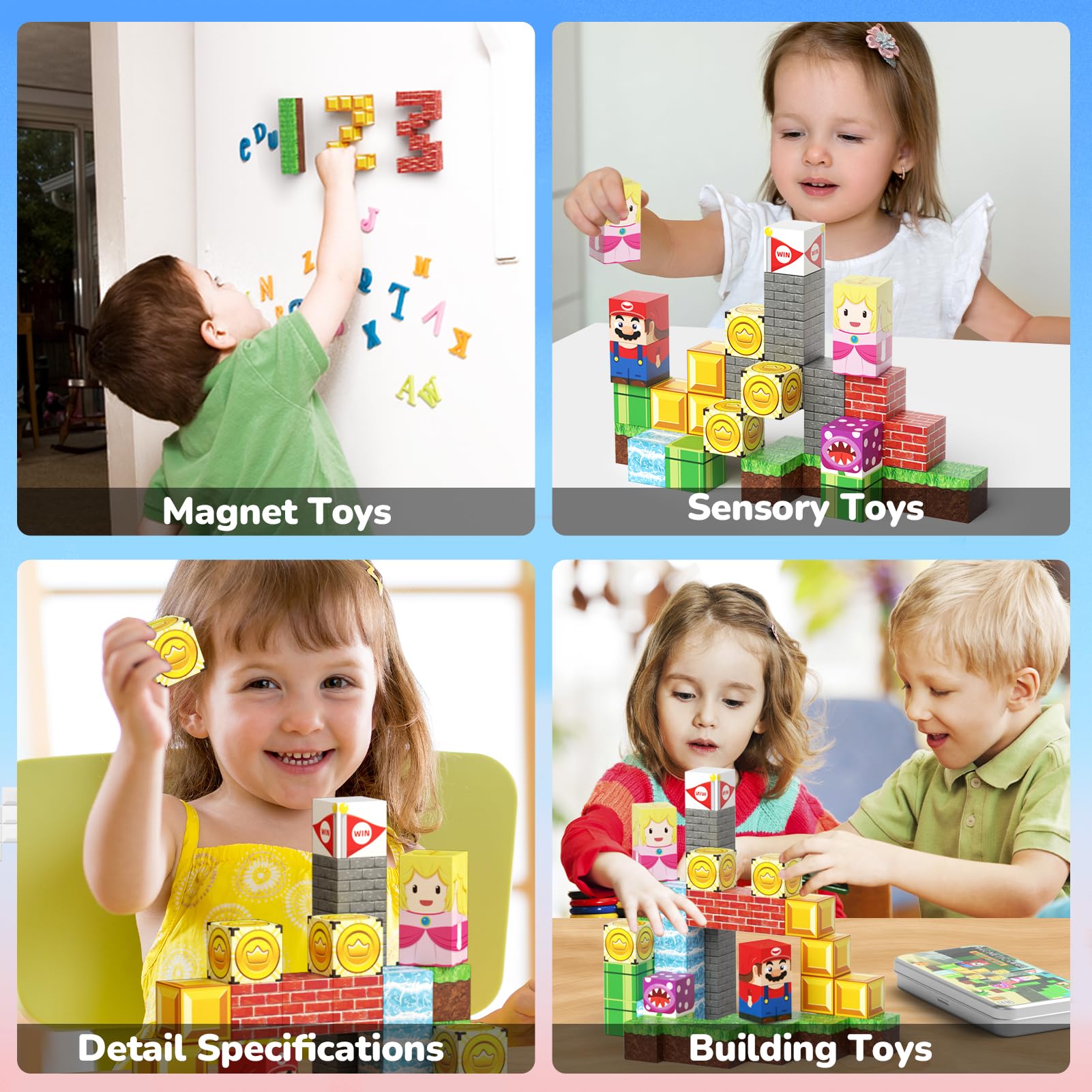 Blocks click together with magnets for engaging play