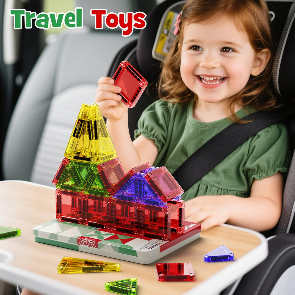 MEIQ Christmas tiles portable metal box keeps play organized on the go.