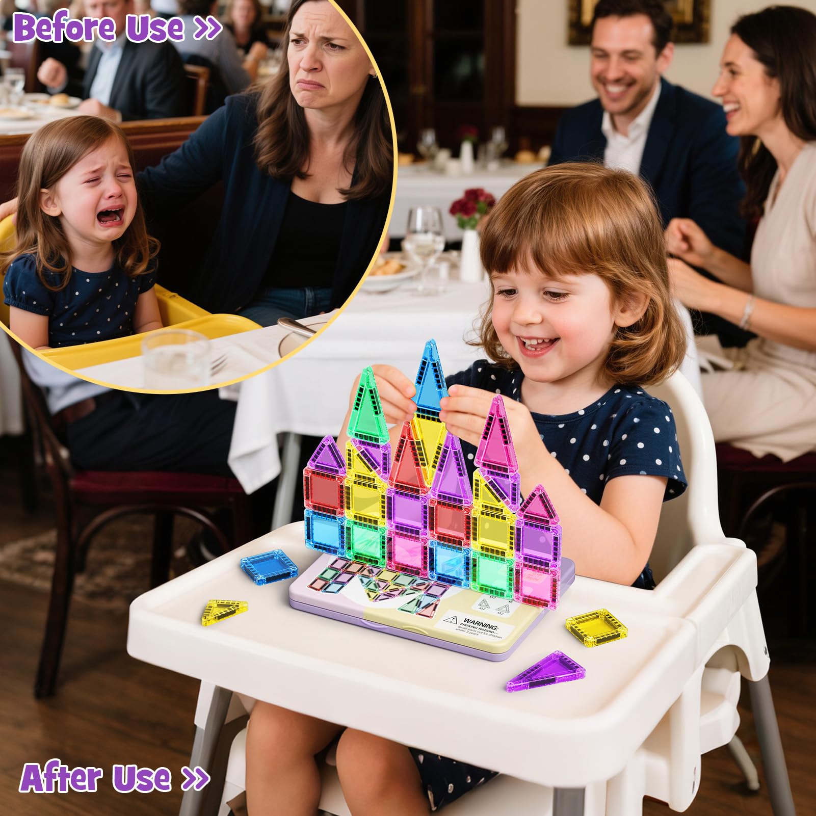 MEIQ compact travel tiles fit small hands for solo or group creative play
