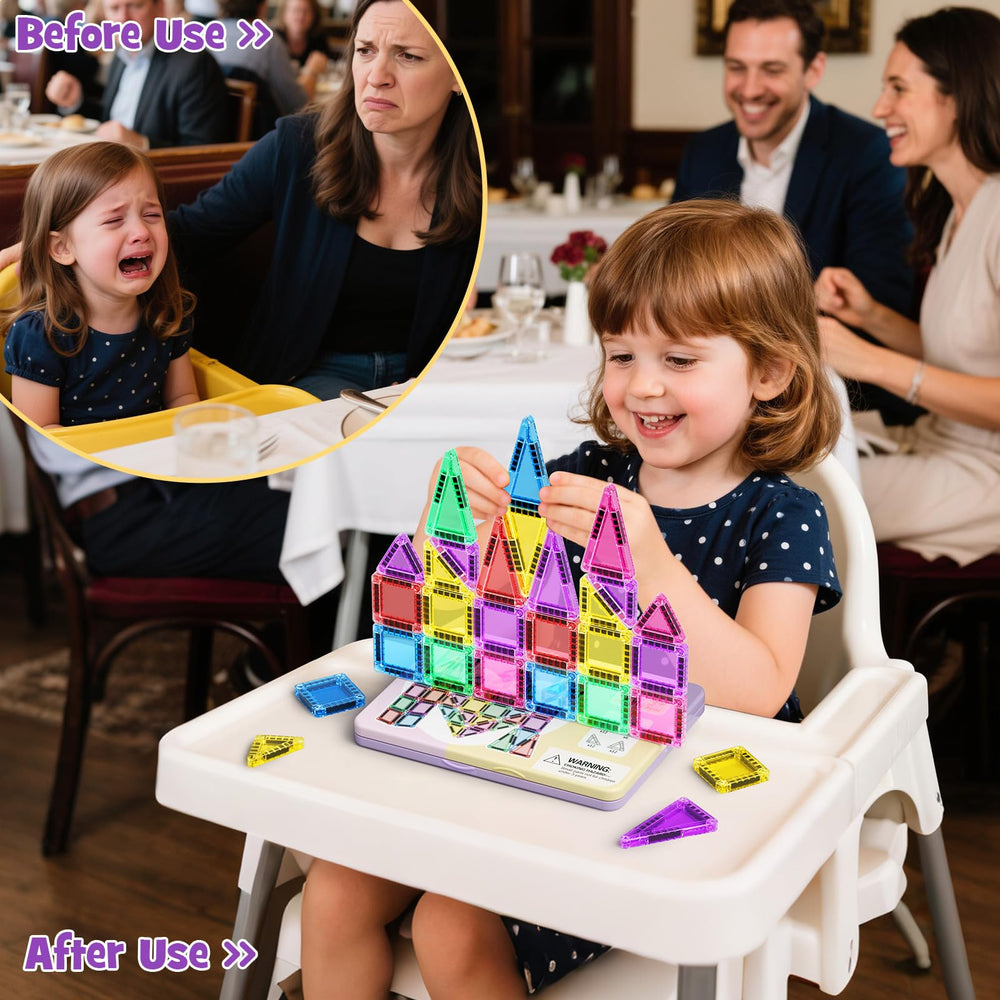 MEIQ compact travel tiles fit small hands for solo or group creative play