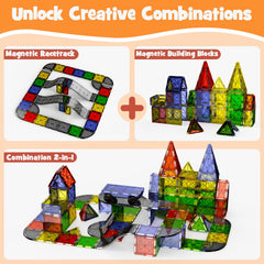 MEIQ magnetic tiles in action enable creative construction and modular race layouts.