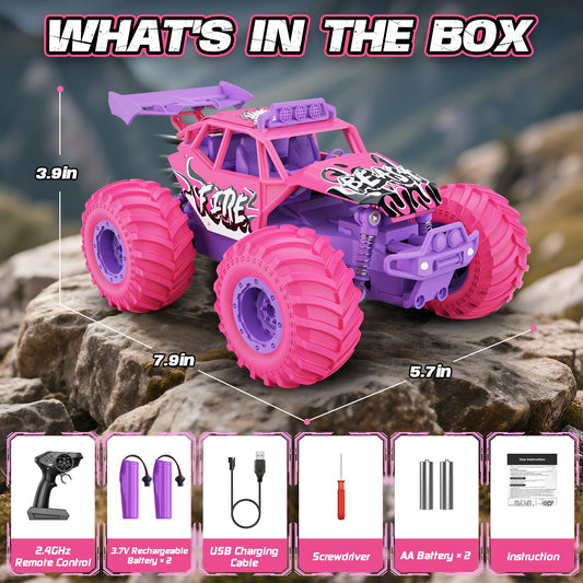 Meislane pink all-terrain RC truck side view for easy control.