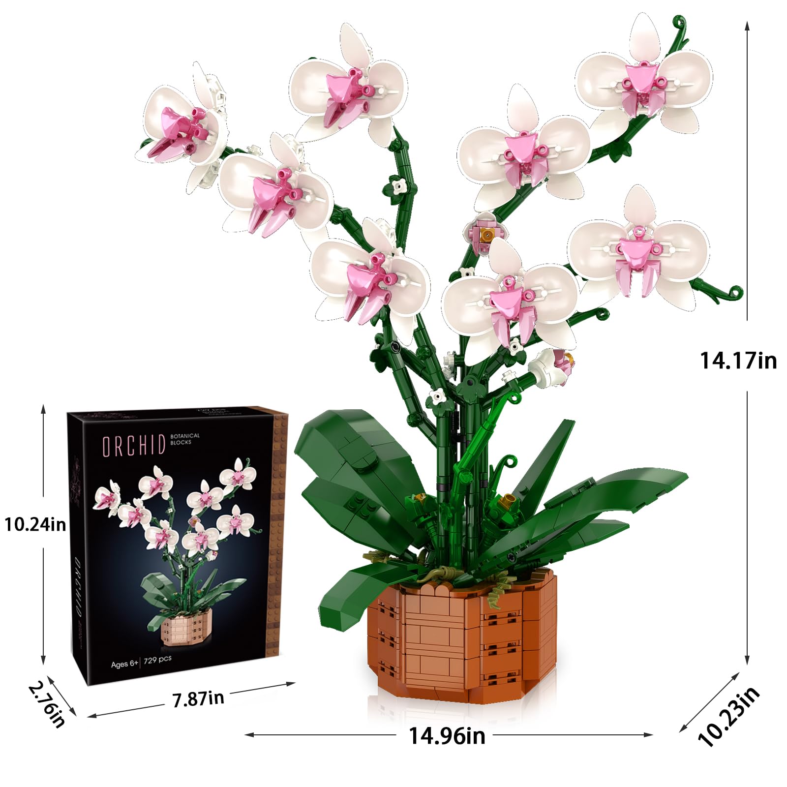 MELAKIY orchid building blocks set features 729 pieces for DIY fun.