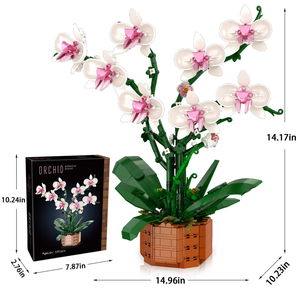 MELAKIY orchid building blocks set features 729 pieces for DIY fun.