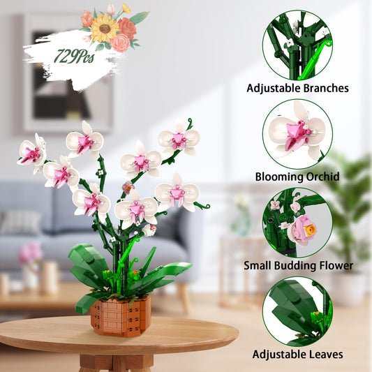 MELAKIY orchid building blocks set rotating model with stems and blooms.