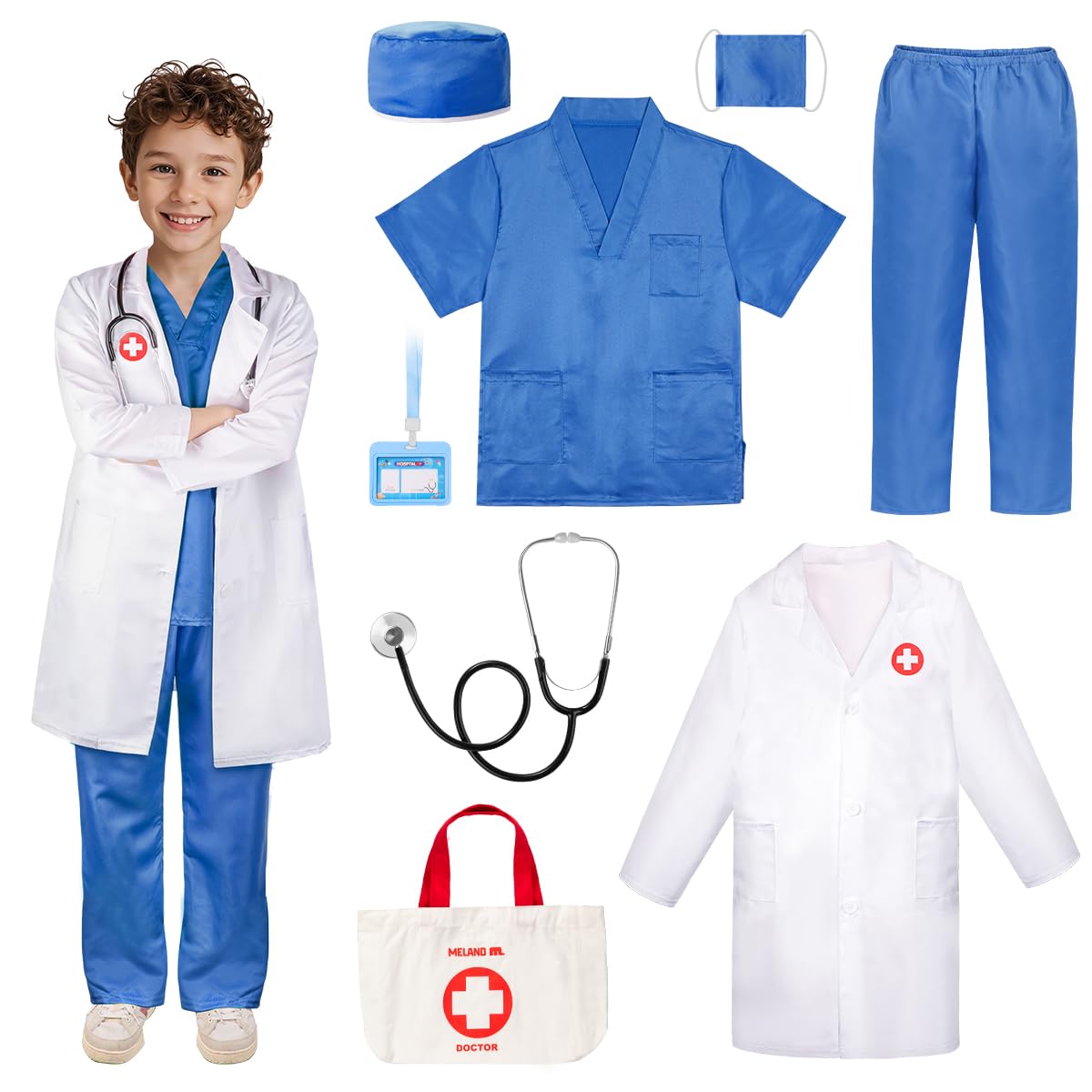 Meland kids blue coat from doctor costume for imaginative role play