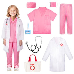 Meland doctor costume pink lab coat for imaginative play.