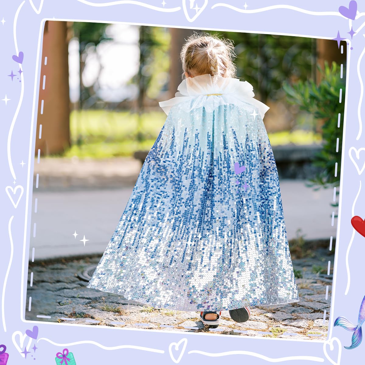 Meland durable sequin cape with tight stitching for durable sparkle.