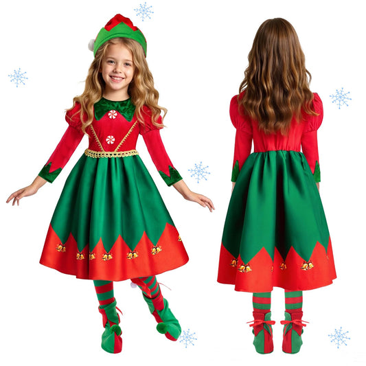 Meland elf costume hat with white pom-pom for a playful look.