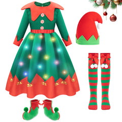 Meland elf costume for kids dress in festive red and green for Christmas party dress-up