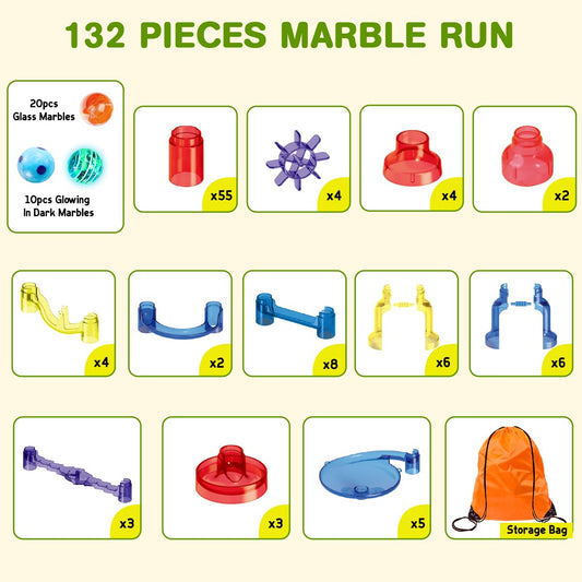 Meland glow-in-dark marbles illuminate playtime and spark nighttime marble runs.