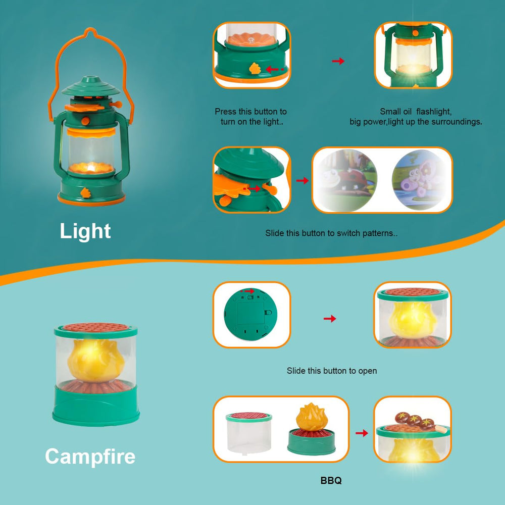 Meland Kids Camping Set binoculars to spot imagined landscapes during outdoor play.