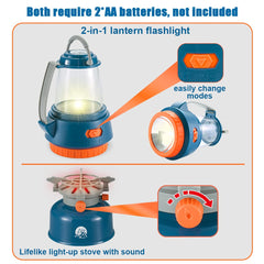 Meland Kids Camping Set flashlight-lit scenes spark joyful pretend camping indoors or outside.