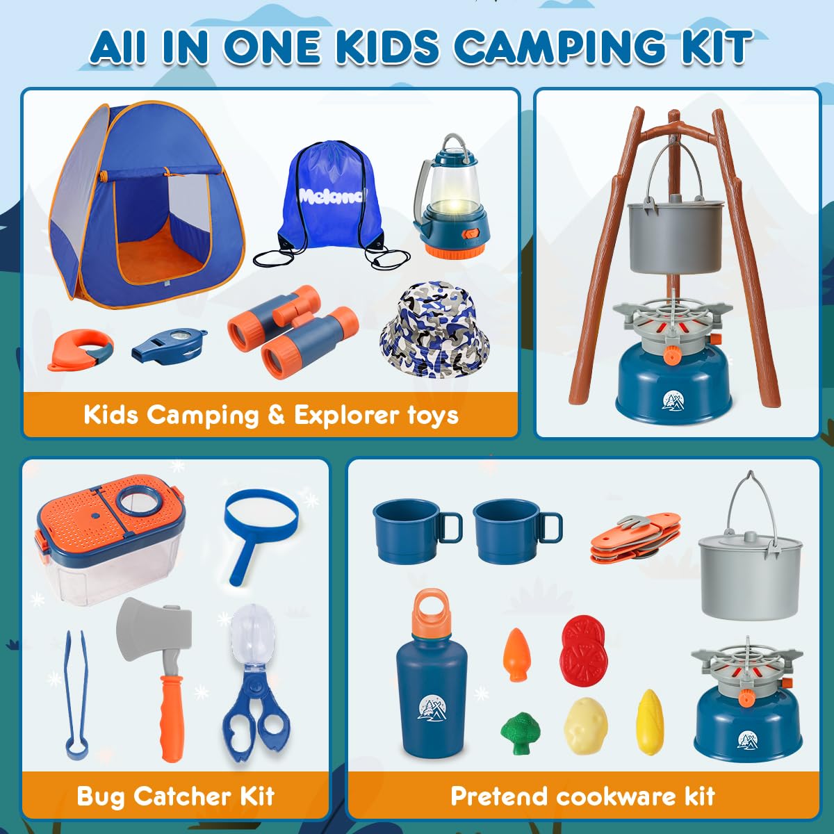 Meland Kids Camping Set sun hat protects little explorers during sunny outdoor play.