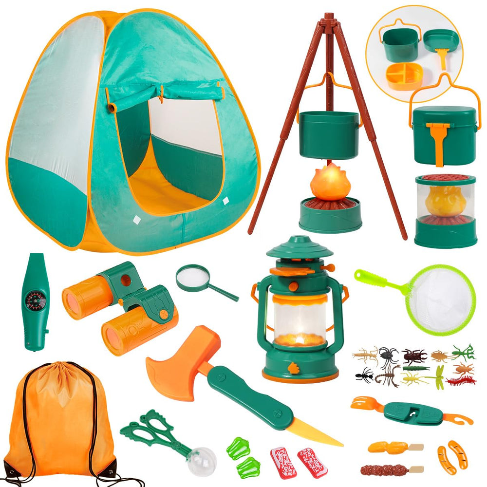 Meland Kids Camping Set tent scene promotes imaginative indoor play and cozy hideaway.