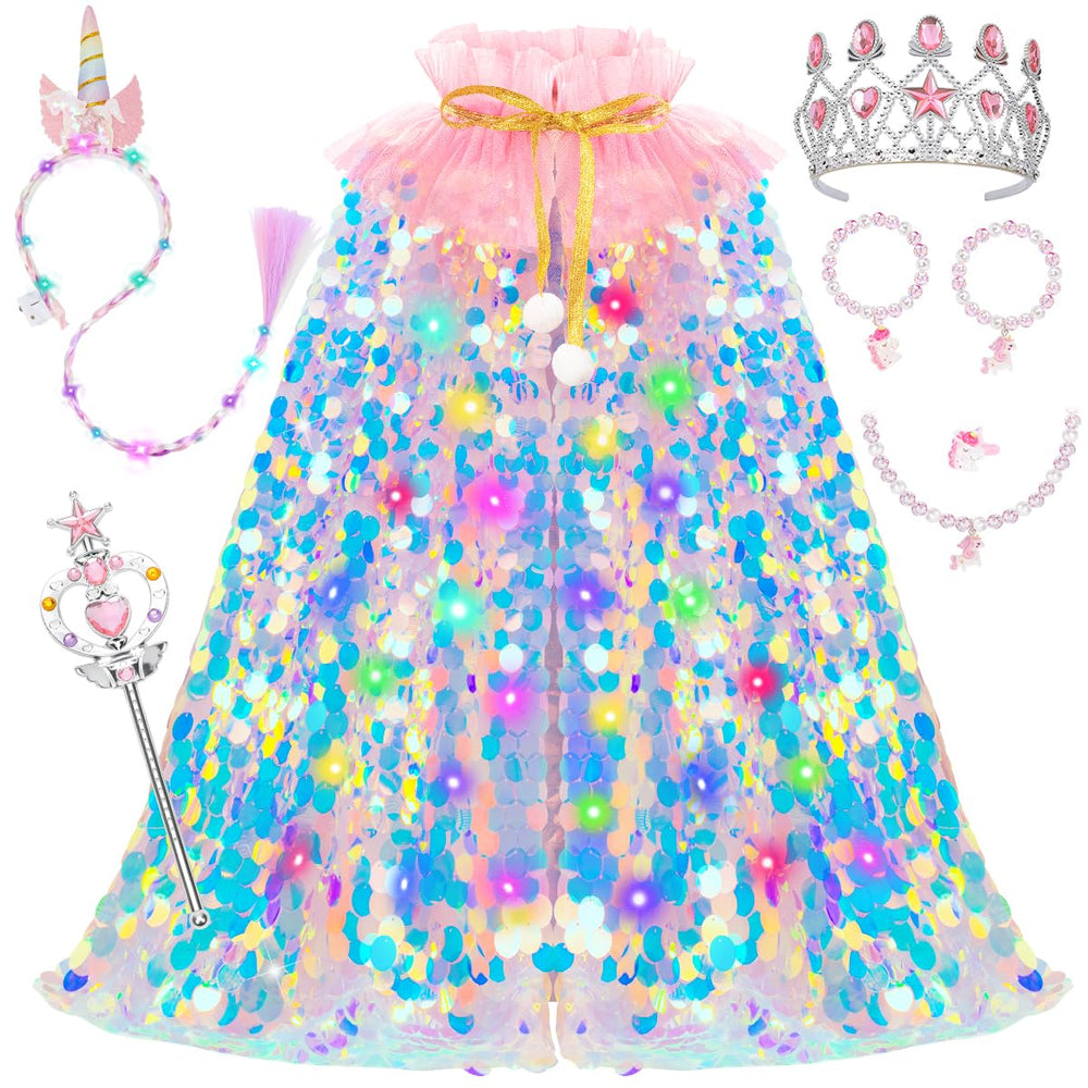 Meland light-up cape with braid accents for magical dress-up play
