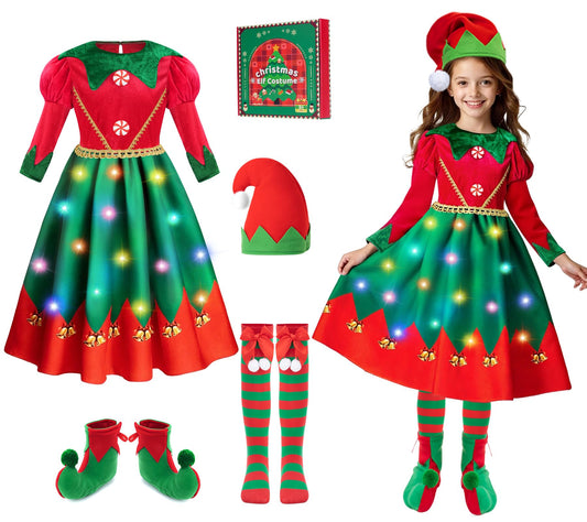 Meland light-up elf dress for kids, ideal for holiday photos and festive play.