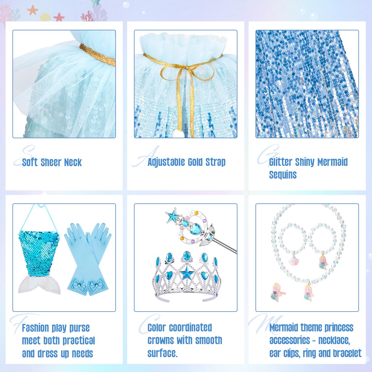 Meland mermaid purse and accessories to complete the princess look.