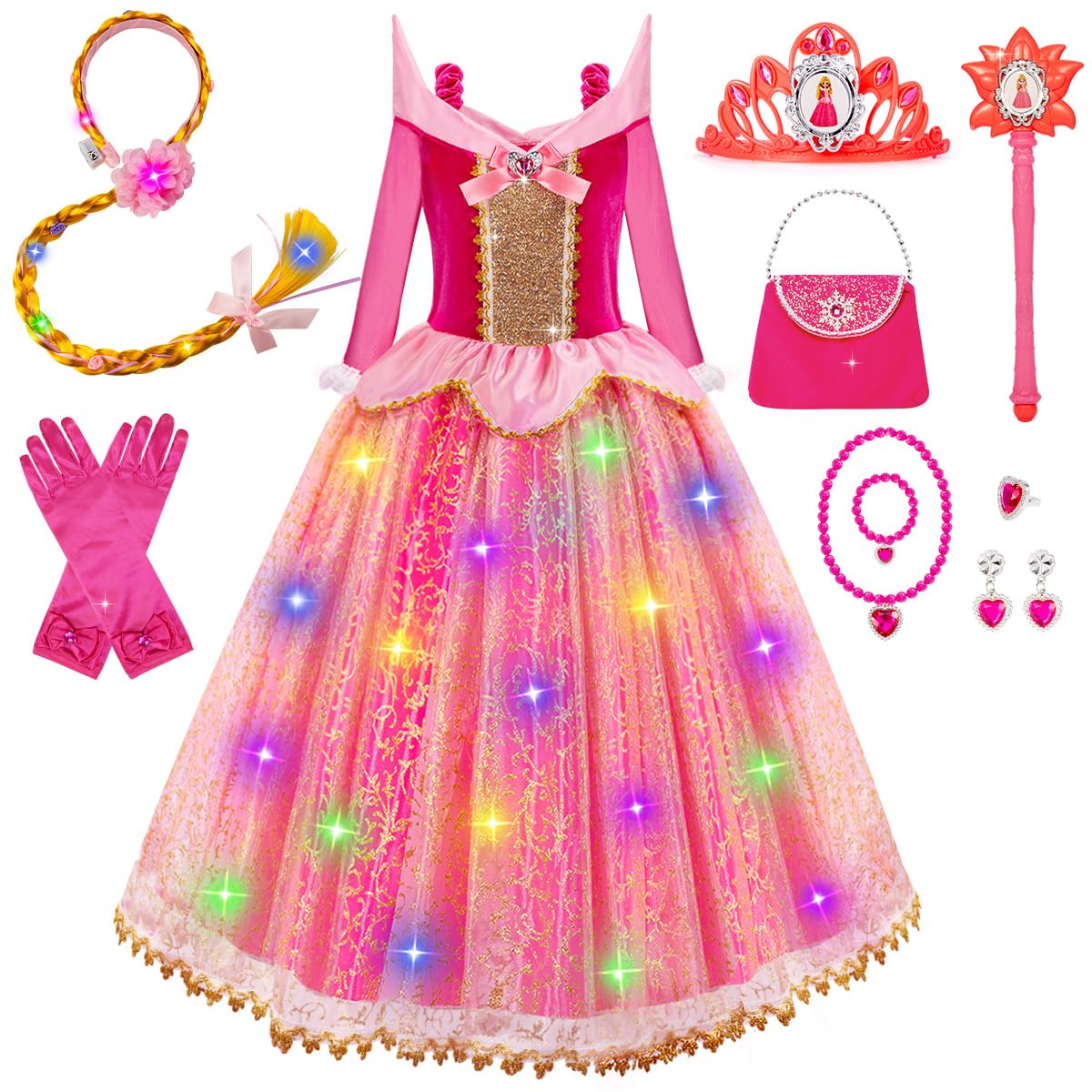 Meland Princess Dress light-up pink tulle for birthday celebrations