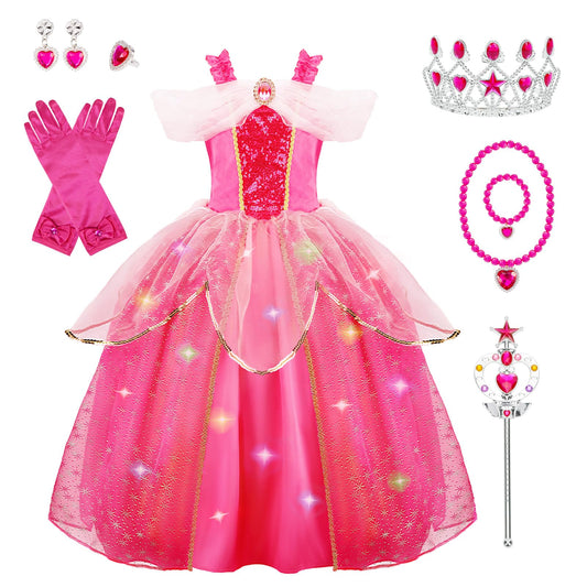 Meland Princess Dress with Lights ensemble glows for magical Halloween play.