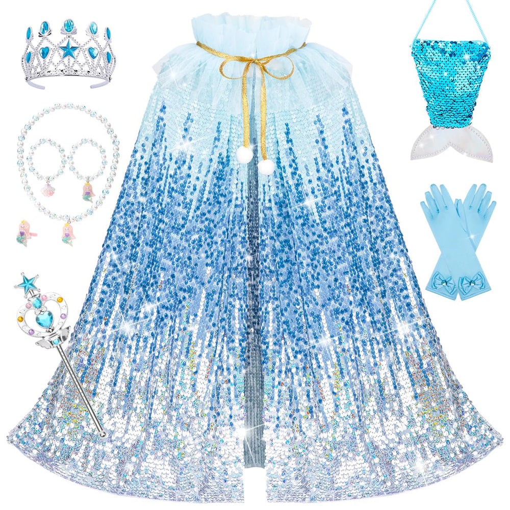 Meland princess dress-up cape with blue-white sequins for imaginative play.