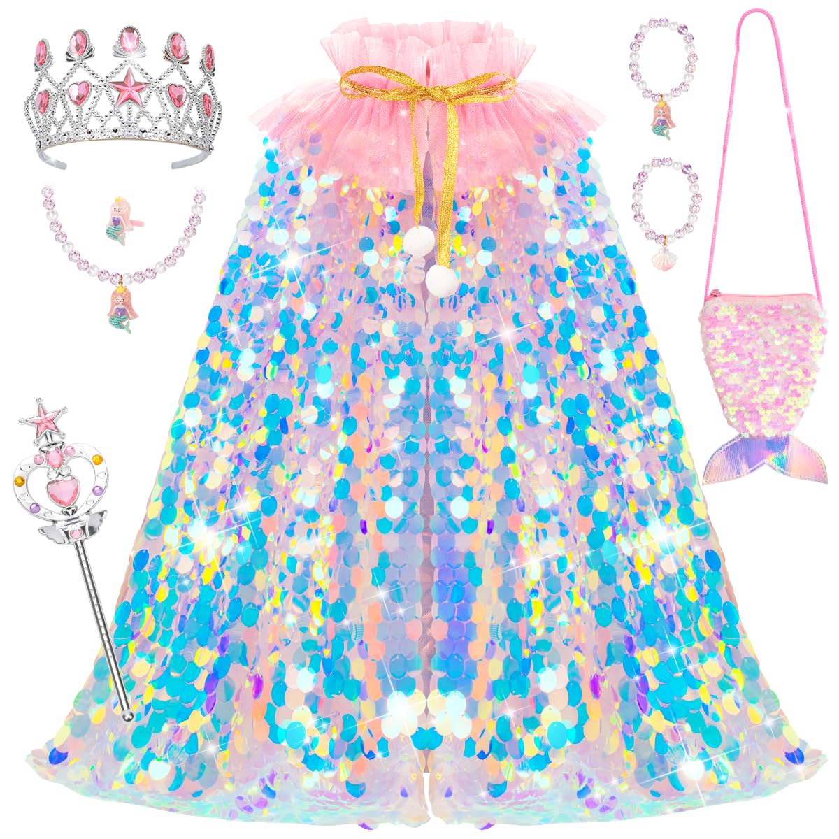 Meland Princess Dress Up pink shimmer cape for imaginative play