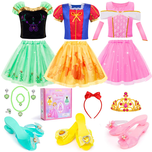 Meland princess dress-up set with sparkly skirts and LED shoes for enchanting playtime.
