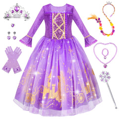 Meland Princess Dress showcases a soft velvet bodice for gentle dress-up play.