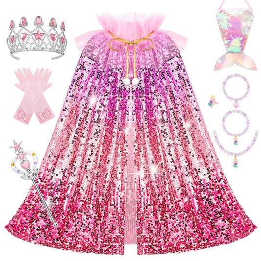Meland Princess Dress Up Cape sparkles for a magical party look