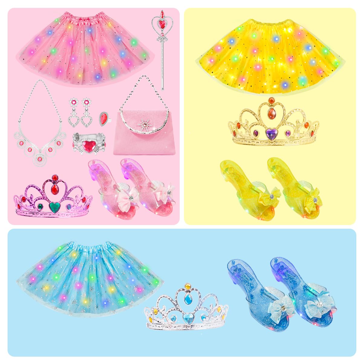 Meland glittery jewels and purse to complete royal dress-up looks.