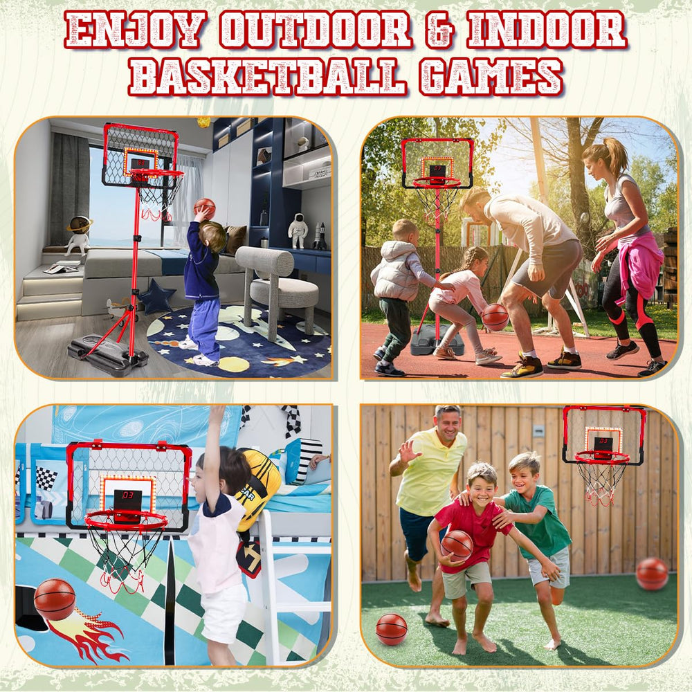 Meland includes pump and three basketballs for quick setup.