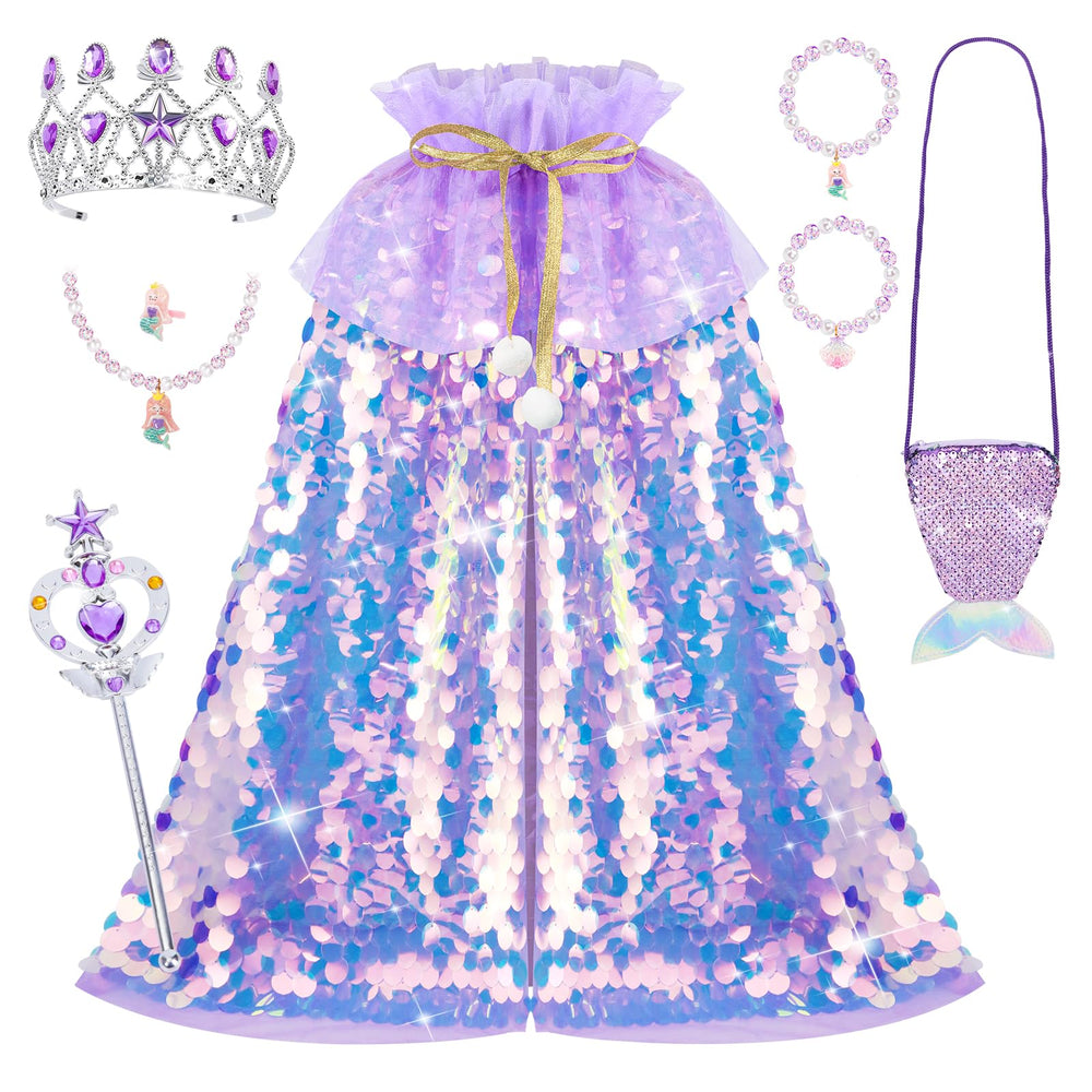 Meland purple shimmering sequin cape for imaginative dress-up play