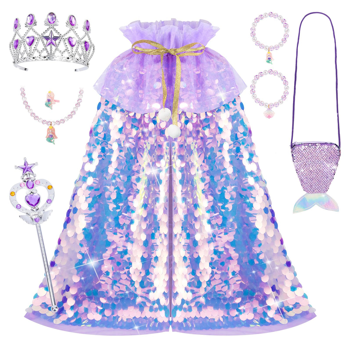 Meland purple shimmering sequin cape for imaginative dress-up play