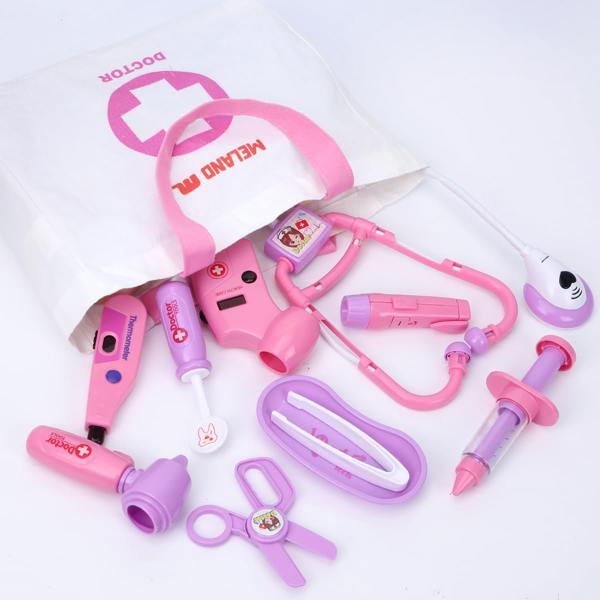 Meland medical tools tray supports organized pretend exam